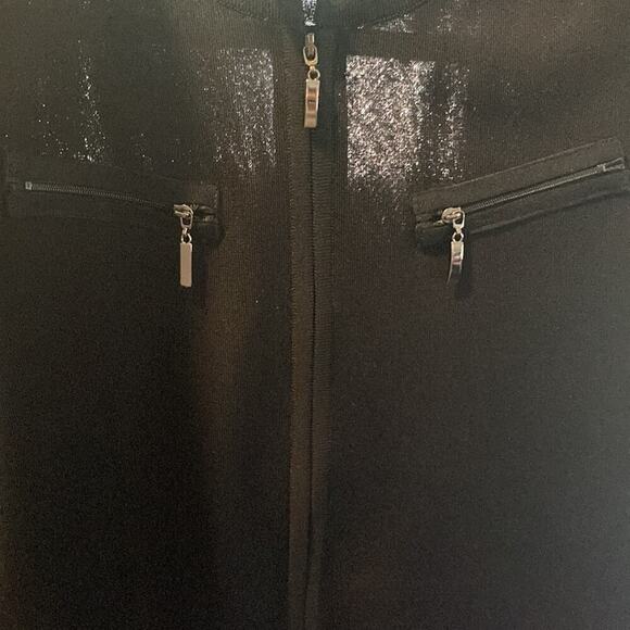 NEW Exclusive Misook Petite Zip Front Black Cardigan Zipper Pocket Detail SP - Picture 4 of 5